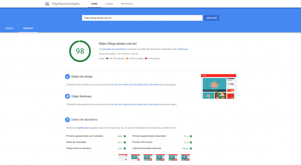 aumentar a nota no Google PageSpeed Insights