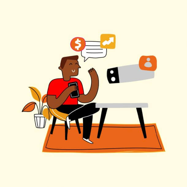 Ilustração pessoa com o celular